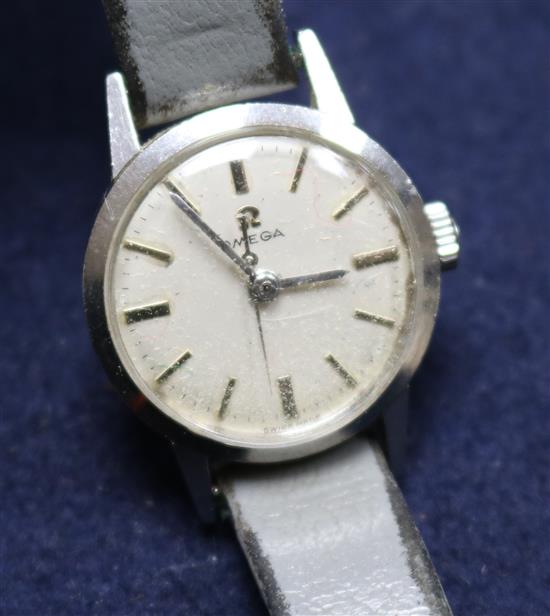 A ladys early 1960s steel Omega manual wind wrist watch.